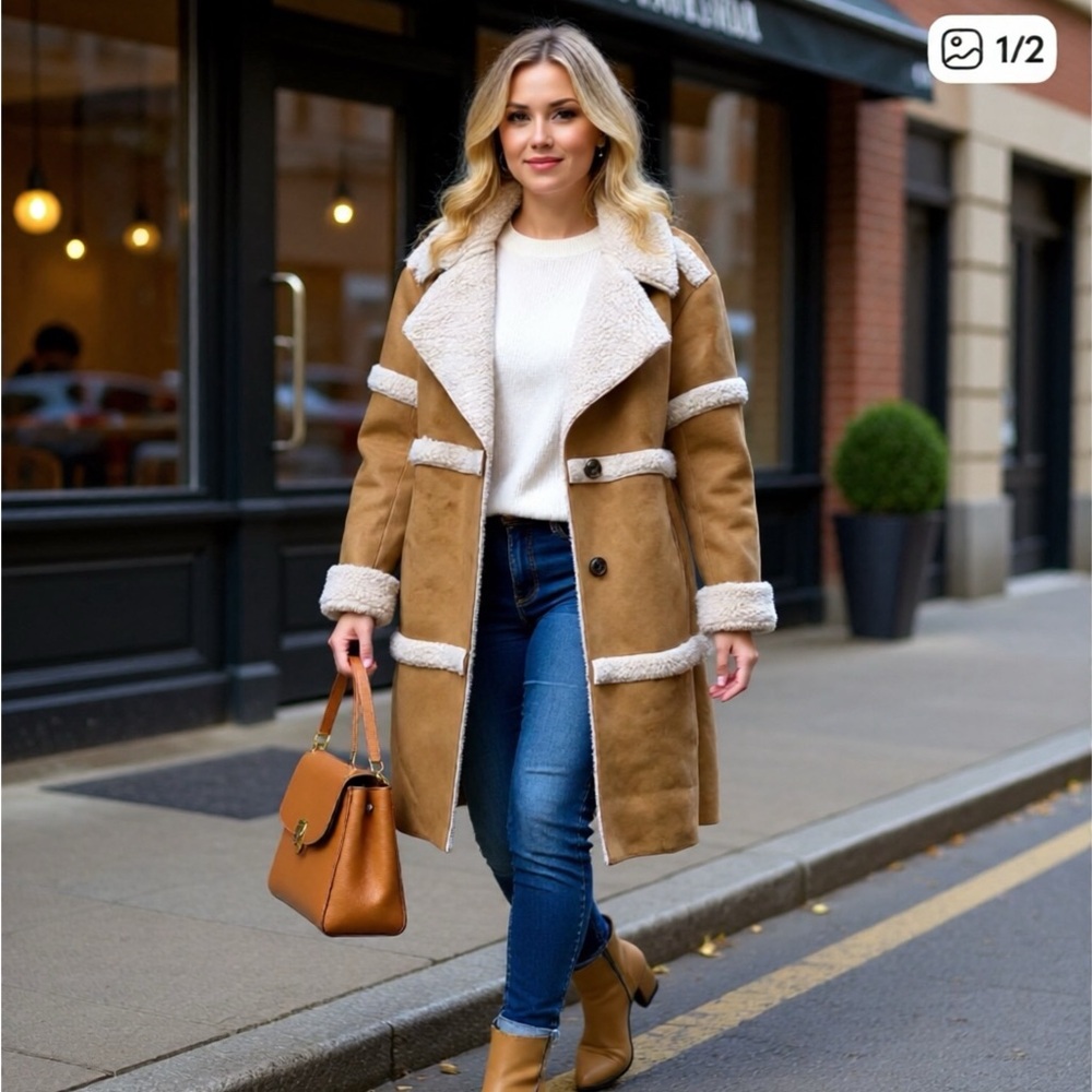 BearPaw Tan Teddy Jacket with Cream Accents
